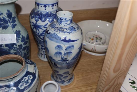 A group of 19th century Chinese and Japanese blue and white vases, vessels, etc. Tallest 25cm